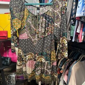 Honeyme Floral Patchwork Tunic with Green and Pink Accents